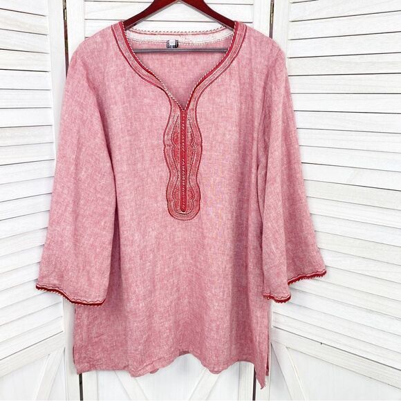 Victoria’s Essentials Linen Chambray Tunic Shirt Red XXL - Picture 8 of 14